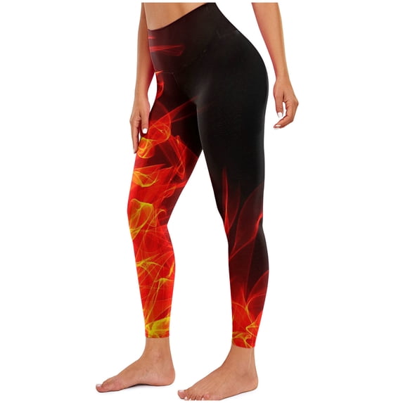 Risckoth Women's Flame Print Leggings High Waist Stretch Yoga Pants S-3XL