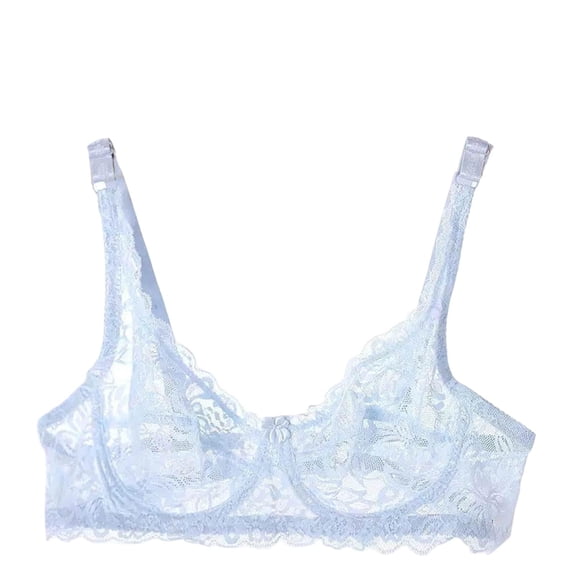 Risckoth Women's Floral Lace Bra, Solid Bow Decor Adjustable Thin Straps Comfort Daily Lingerie, Sky Blue