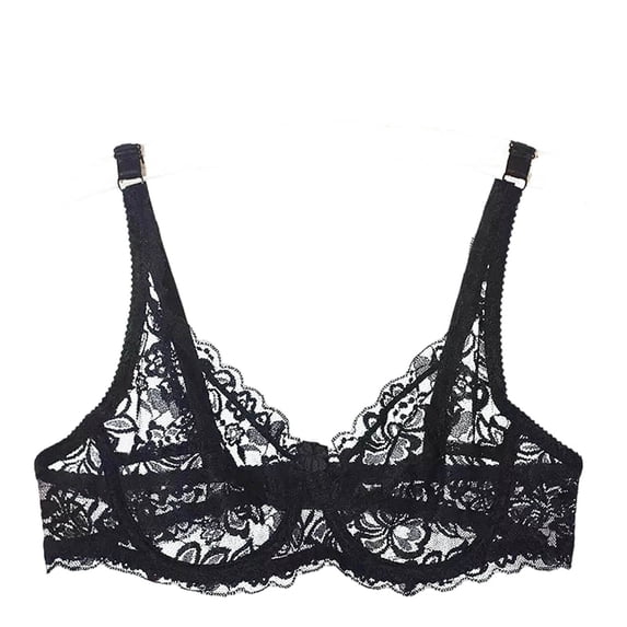 Risckoth Women's Floral Lace Bra, Solid Bow Decor Adjustable Thin Straps Comfort Daily Lingerie