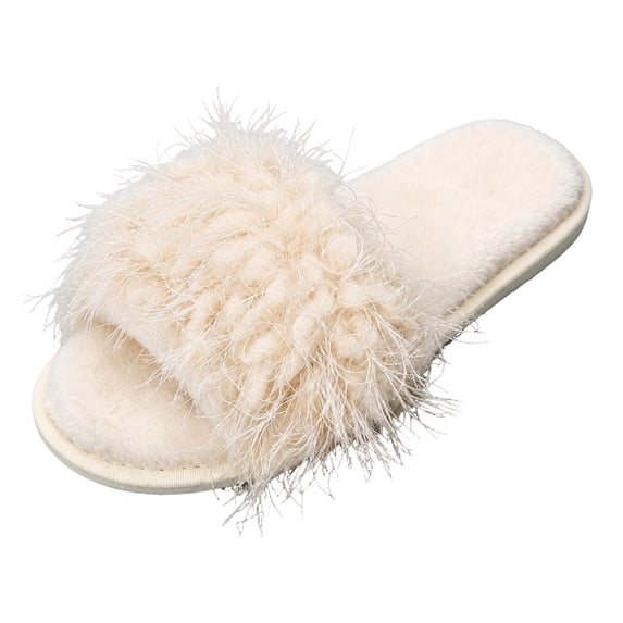 Risckoth Women's Fluffy Slide Slippers Faux Fur Band Open Toe Cozy House Shoes
