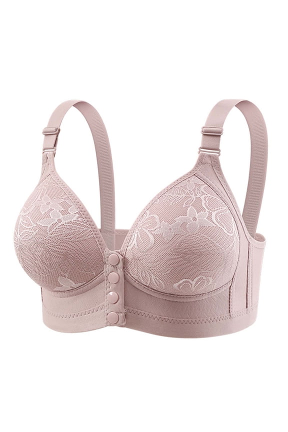 Women's Front Button Wireless Bra, Thin Breathable Floral Mesh Lift Anti-Sagging Daily Lingerie