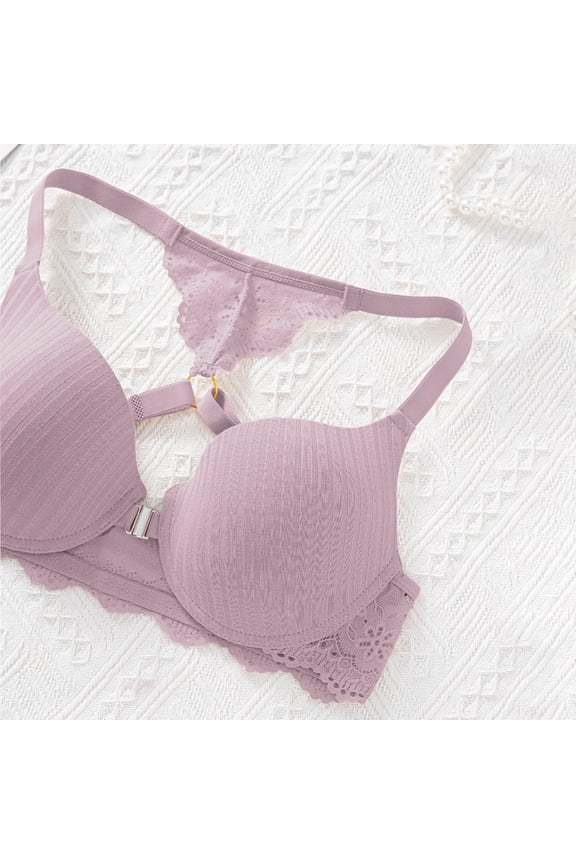 Women's Front Clip Halter Bra, Ribbed Wireless Side Support Breathable Fixed Strap Daily Lingerie