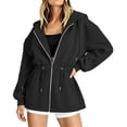thumbnail image 1 of Risckoth Women's Full Zip Hoodie Drawstring Waist Cinched Design Fleece Lined Side Pockets Casual Pullover S-2XL, 1 of 7