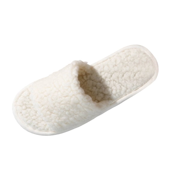 Risckoth Women's Fuzzy Slippers Open Toe Round Head Plush Fleece Indoor Slide Shoes, White