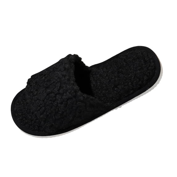 Risckoth Women's Fuzzy Slippers Open Toe Round Head Plush Fleece Indoor Slide Shoes