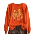 thumbnail image 1 of Risckoth Women's Halloween Sweatshirt Sparkly Pumpkin Print Bow Detail Crew Neck Drop Shoulder Hoodless Pullover, 1 of 7