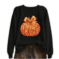 thumbnail image 1 of Risckoth Women's Halloween Sweatshirt Sparkly Pumpkin Print Bow Detail Crew Neck Drop Shoulder Hoodless Pullover, 1 of 6
