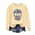 thumbnail image 1 of Risckoth Women's Halloween Sweatshirt Sparkly Skull Graphic Crew Neck Drop Shoulder Hoodless Casual Pullover XS-XL, 1 of 4