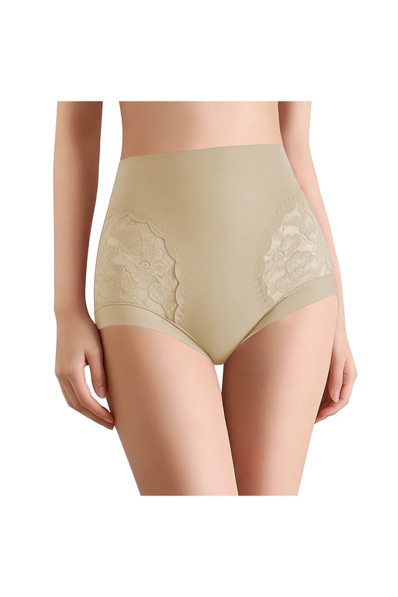 Women's High Waist Seamless Boxer, Side Floral Lace Stretch Tummy Hip Lift Shaping Under Shorts M-2XL