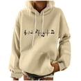 thumbnail image 1 of Risckoth Women's Hooded Sweatshirt, Music Note Heartbeat Print Long Sleeve Casual Pullover with Kangaroo Pocket S-2XL, Beige, 1 of 4