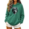 thumbnail image 1 of Risckoth Women's Hoodie Wolf Head Print Drawstring Kangaroo Pocket Casual Pullover S-2XL, 1 of 5