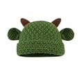 thumbnail image 1 of Risckoth Women's Knit Beanie 3D Horn and Ear Detail Handmade Crochet Cute Winter Hat, Green, 1 of 3