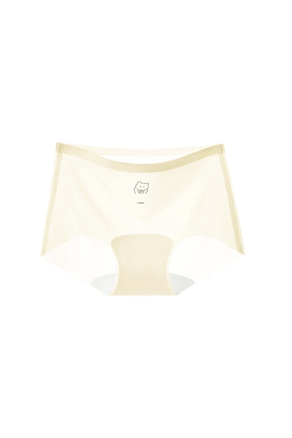 Women's Mid Waist Seamless Briefs, Cute Line Bear Print Stretch Hip Lift Soft Breathable Underpants M-2XL, Yellow