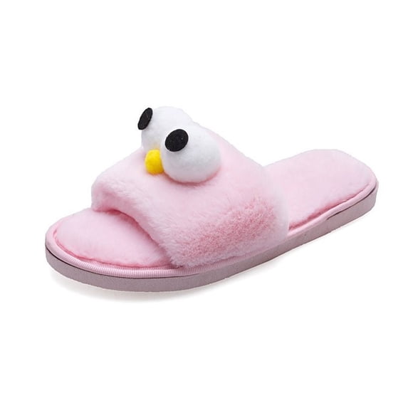 Risckoth Women's Plush Slide Slippers Novelty Big Eye Accent Open Toe Cozy House Shoes, Pink