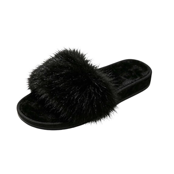 Risckoth Women's Shaggy Faux Fur Slippers Open Toe Cozy Warm House Shoes