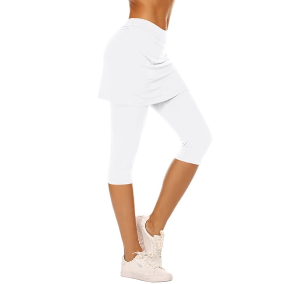 Risckoth Women's Skirted Leggings Capri Length 2 in 1 Design Yoga Sport Pants S-2XL