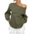 thumbnail image 1 of Risckoth Women's Slash Neck Sweatshirt Fleece Lined Drop Shoulder Relaxed Fit Hoodless Pullover S-2XL, 1 of 9