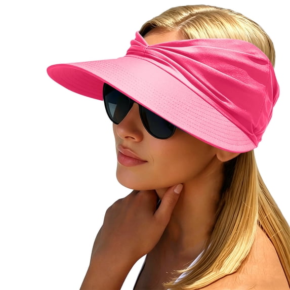 Risckoth Women's Sun Visor Wide Brim Ruched Front Design Lightweight Outdoor Summer Hat, Hot Pink