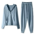 thumbnail image 1 of Risckoth Women's Two-Piece Outfit, Lightweight Full Zip Hoodie Side Pockets Drawstring Jogger Tracksuit M-2XL, Blue, 1 of 6