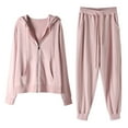 thumbnail image 1 of Risckoth Women's Two-Piece Outfit, Lightweight Full Zip Hoodie Side Pockets Drawstring Jogger Tracksuit M-2XL, Pink, 1 of 6