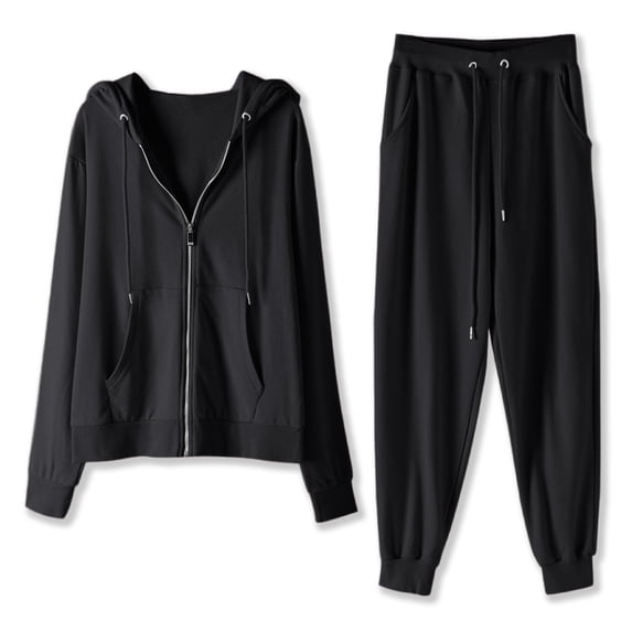 Risckoth Women's Two-Piece Outfit, Lightweight Full Zip Hoodie Side Pockets Drawstring Jogger Tracksuit M-2XL