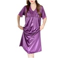 thumbnail image 1 of Risckoth Women's V Neck Sleep Dress Lace Trim Bow Detail Gathered Bodice Short Sleeve Silky Ice Silk Nightgown, 1 of 2