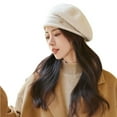 thumbnail image 1 of Risckoth Women's Wool Beret Knit Beanie Rolled Edge Metal Letter Detail Winter Warm Hat, 1 of 2