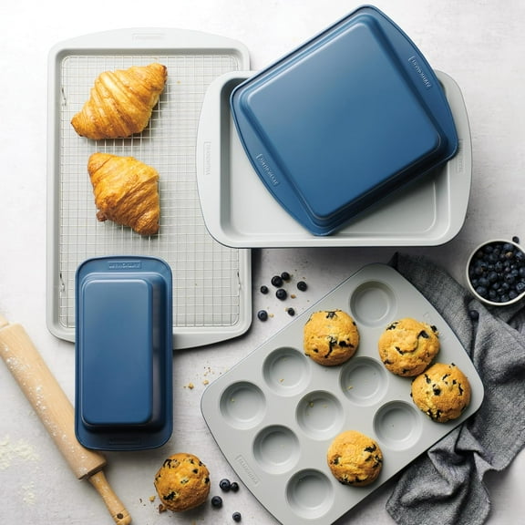 Rise 6-Piece Ceramic Baking Pans Set, Non stick Essential Bakeware for Cookies, Loafs, Cakes, Brownies and Muffins