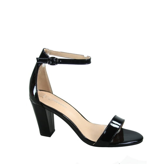 Rise-7 Women's Open Toe Ankle Strap Buckle Chunky High Heels Sandals Shoes ( Black Patent, 6 )