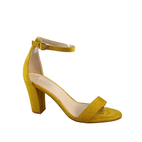 Rise-7 Women's Open Toe Ankle Strap Buckle Chunky High Heels Sandals Shoes ( Mustard, 7 )