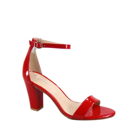 Rise-7 Women's Open Toe Ankle Strap Buckle Chunky High Heels Sandals Shoes ( Red Patent, 7 )