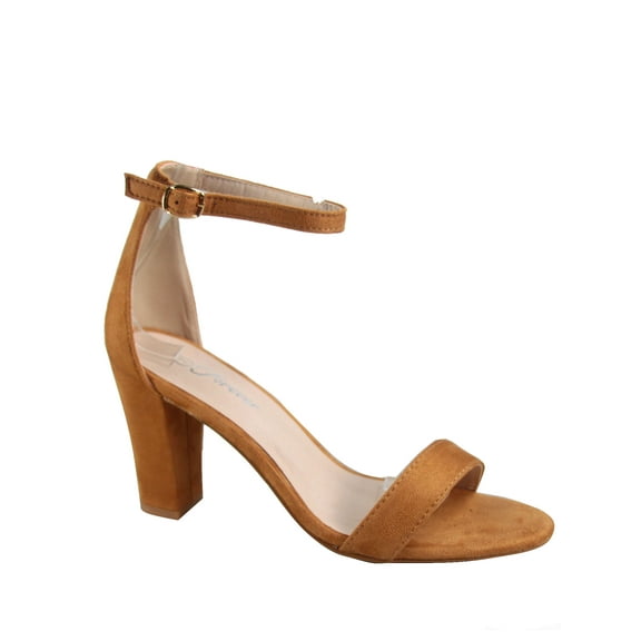 Rise-7 Women's Open Toe Ankle Strap Buckle Chunky High Heels Sandals Shoes ( Tan, 7 )