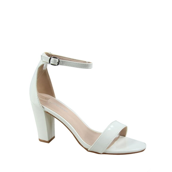 Rise-7 Women's Open Toe Ankle Strap Buckle Chunky High Heels Sandals Shoes ( White, 8 )