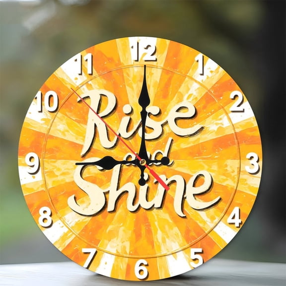 Rise And Shine Wall Clock Yellow Sunburst Design 10-Inch Silent Wooden Wall Clock, Battery Operated (AA Batteries Not Included), Artistic Home Decor
