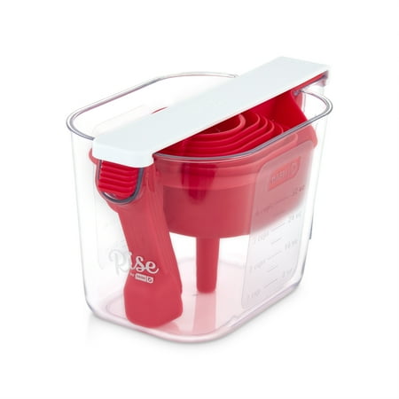 Rise By Dash Essentials 15 Piece Measuring Set With 6 Measuring Spoons, 4 Dry Measuring Cups, Funnel, Leveler, Egg Separator & Sifter - Red