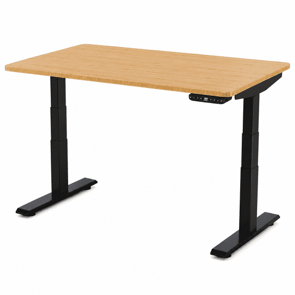 Rise Up 3-stage Dual Motor Electric Standing Desk, 48 x 30 Natural Bamboo Desktop, Black Frame