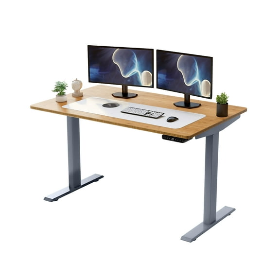 Rise Up 60x30” Bamboo Solid Top Electric Standing Desk | One-Piece Memory Desktop Dual Motor Adjustable Height Desk 24–49” Ergonomic Sit Stand Workstation