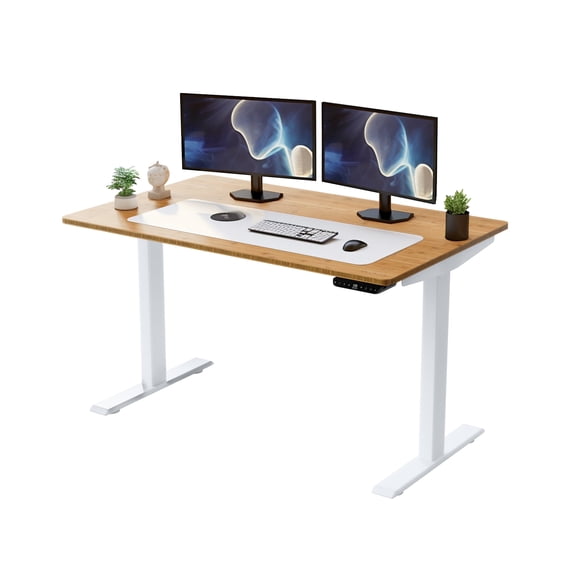 Rise Up 60x30” Bamboo Solid Top Electric Standing Desk | One-Piece Memory Desktop Dual Motor Adjustable Height Desk 24–49” Ergonomic Sit Stand Workstation