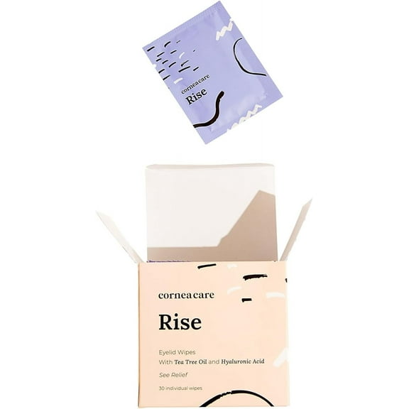 Rise - Eyelid Wipes, w/Tea Tree Oil & Hyaluronic Acid | Eyelid Wipe | Dry Eye Relief | Eye Wipes for Dry Eyes | Travel Ready | 30 Count | FSA or HSA Eligible