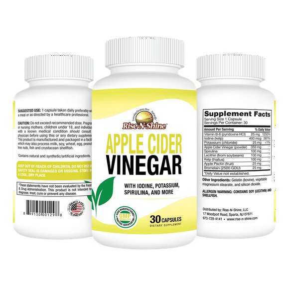 Rise-N-Shine Apple Cider Vinegar Complex, Digestion, Detox & Metabolism Support, 30 Ct