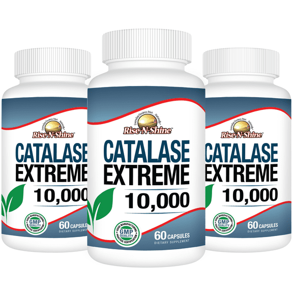 Rise-N-Shine Catalase Extreme 10,000 Hair Support Supplement Capsules, Anti-Aging Antioxidant Support, 3 Pack