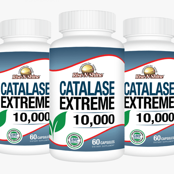 Rise-N-Shine Catalase Extreme 10,000 Health and Hair Support with Saw Palmetto, Biotin, PABA, 3 Pack, 180 Capsules