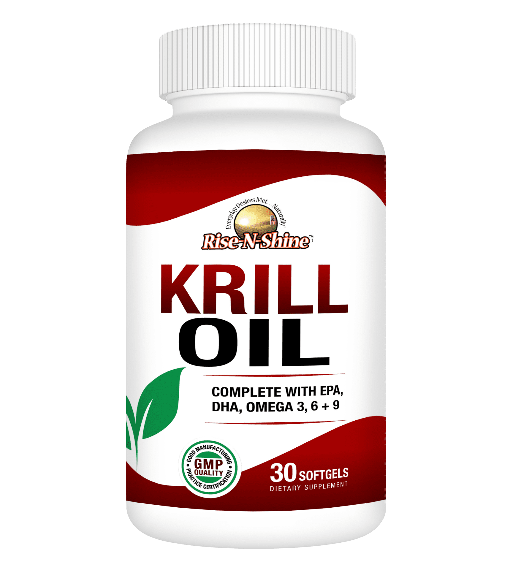 Rise-N-Shine Krill Oil Softgels, Omega 3, 6 & 9 with EPA & DHA Support, 500 mg Krill Oil per Softgel, Non-GMO Formula, 30 Softgels, Manufactured in the USA with Globally Sourced ingredients