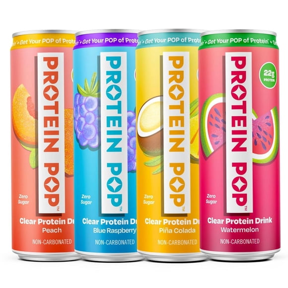Protein Pop - Ready to Drink Clear Protein Shakes, 22g of Protein - Whey Protein Isolate Non-Carbonated - Zero Sugar (Variety Pack - 12 fl oz, 4 cans)