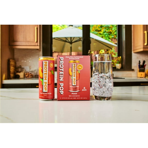 Protein Pop - Ready to Drink Clear Protein Shakes | 22g of Protein - Whey Protein Isolate Non-Carbonated - Zero Sugar (Peach - 12 fl oz, 4 cans)