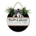 thumbnail image 1 of Rise & Shine It's Coffee Time Sign Farmhouse Wood Sign Front Porch Decor Rustic Wooden Sign Wall Decor Hanging Wooden Decorations with Bow-Knot for Home Porch Wall Door, 11 x 11 inch, 1 of 7