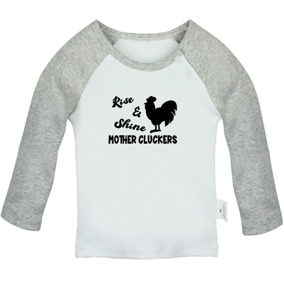 Rise & Shine Mother Cluckers Funny T shirt For Baby, Newborn Babies T-shirts, Infant Tops, 0-24M Kids Graphic Tees Clothing (Long Gray Raglan T-shirt, 6-12 Months)