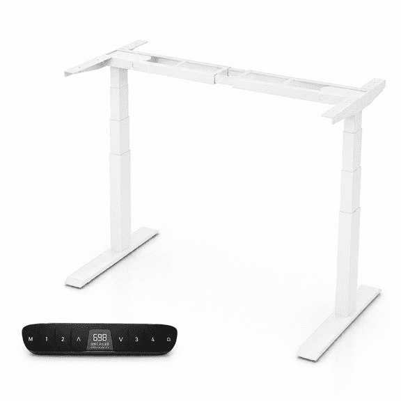 Rise Up 3-stage Dual Motor Electric Standing Desk Frame with 4 Memory Presets, White, Desktop Not Included