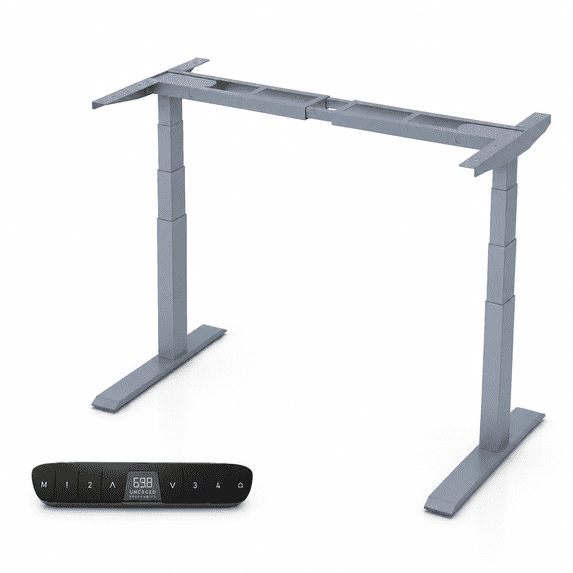 Rise Up 3-stage Dual Motor Electric Standing Desk Frame with 4 Memory Presets, Gray, Desktop Not Included