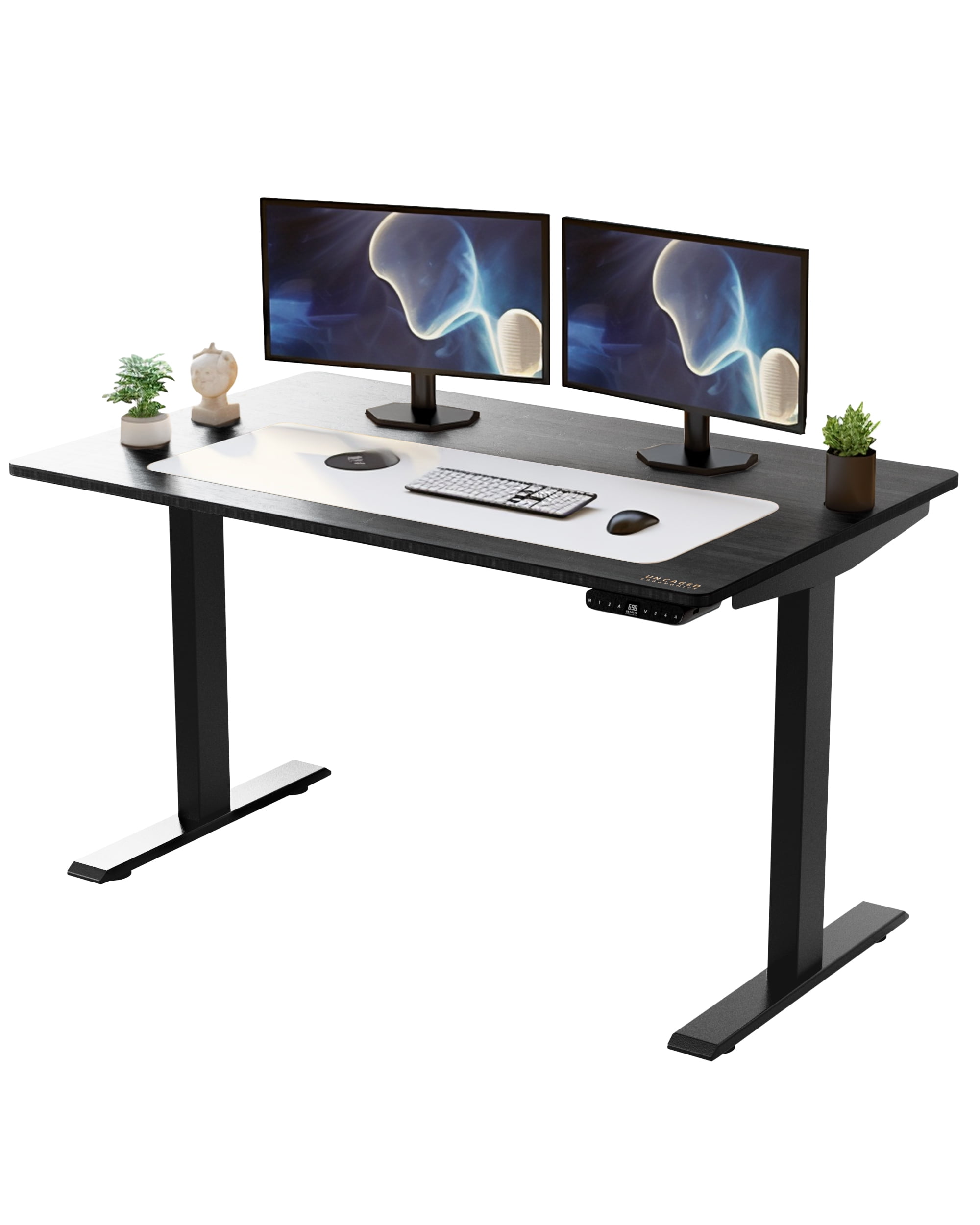 ErgoCraft Adjustable Height 60"x30" Dark Brown Bamboo Standing Desk with Keyboard Tray